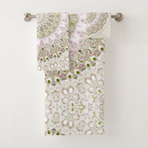 Pink and Green Floral Mandala Pattern Design Bath Towel Set