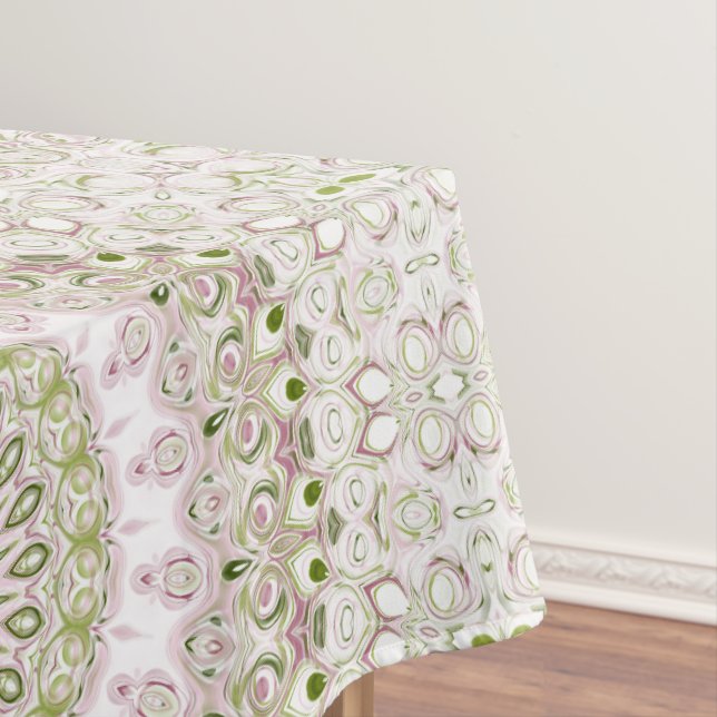 Pink and Green Floral Mandala Pattern Design Tablecloth (In Situ)