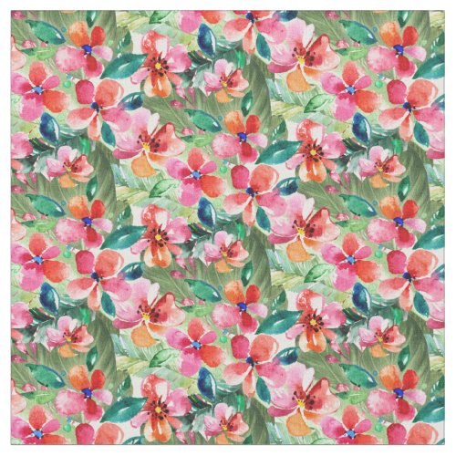 Pink and Green Floral Nature Pattern Fabric