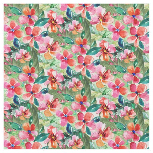 Pink and Green Floral Nature Pattern Fabric