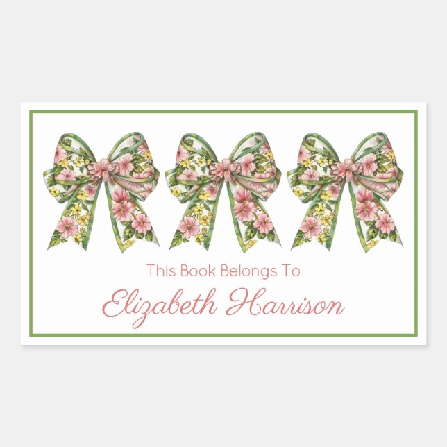 Pink and Green Floral Personalized Bookplate (Front)