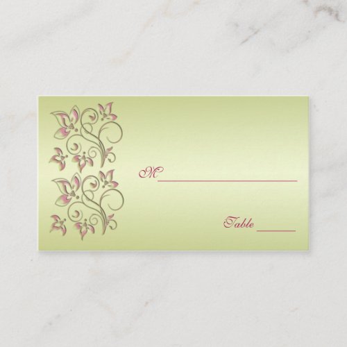 Pink and Green Floral Placecards Business Card Template