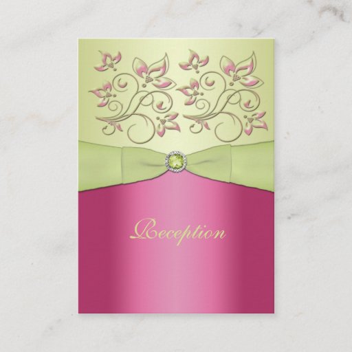 Customizable Pink and Green Floral Reception Card Business Card Templates