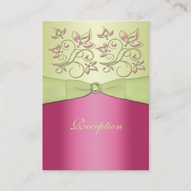 Pink and Green Floral Reception Card (Front)