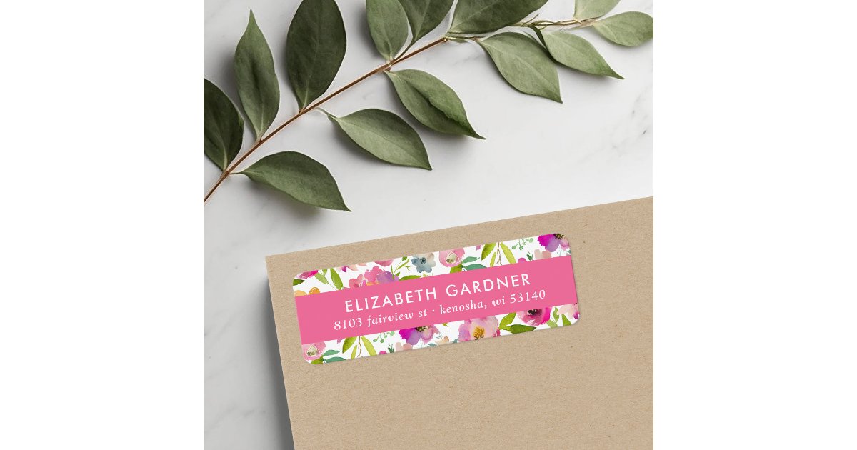 Pink and Green Floral Return Address Label | Zazzle