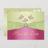 Pink and Green Floral Save the Date Postcard (Front/Back)
