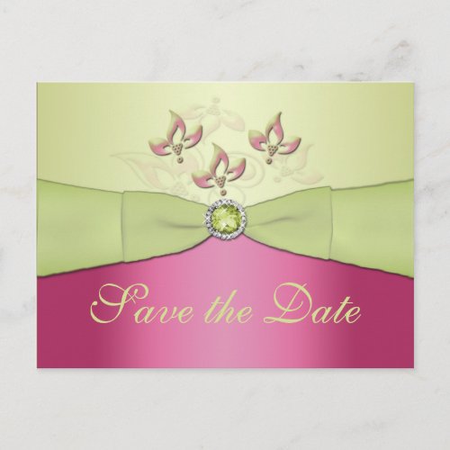Pink and Green Floral Save the Date Postcard