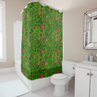 Pink and Green Floral Shower Curtain