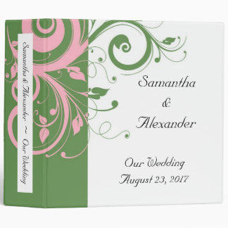Pink and Green Floral Swirl Wedding 3 Ring Binder
