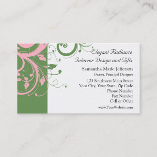 Pink and Green Floral Swirl Wedding Business Card