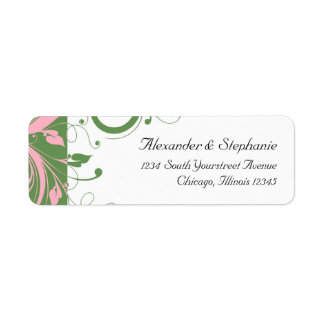 Pink and Green Floral Swirl Wedding Label