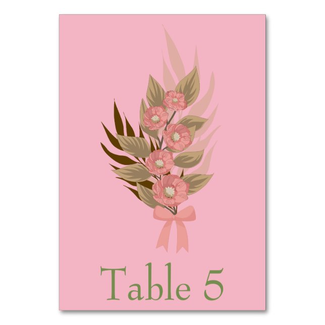 Pink and green Floral Table Number (Front)