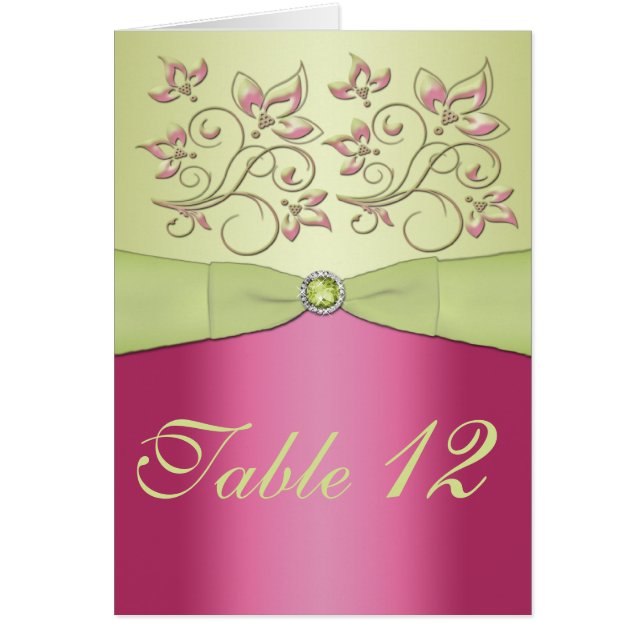 Pink and Green Floral Table Number Card (Front)