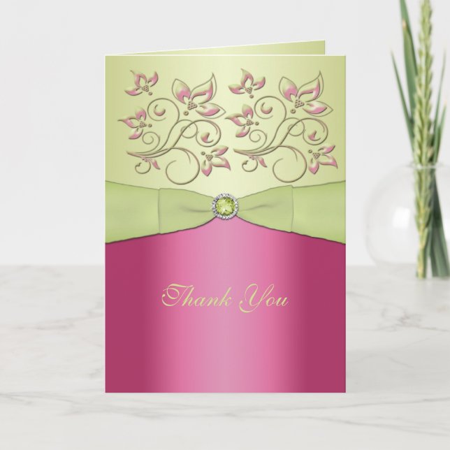 Pink and Green Floral Thank You Card (Front)