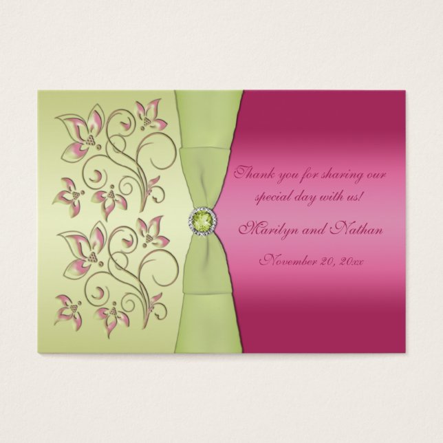 Pink and Green Floral Wedding Favor Tag (Front)