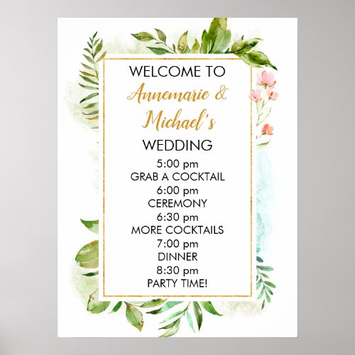 Pink and Green Floral Wedding Welcome Sign