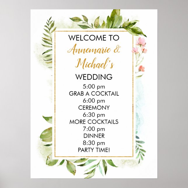 Pink and Green Floral Wedding Welcome Sign (Front)