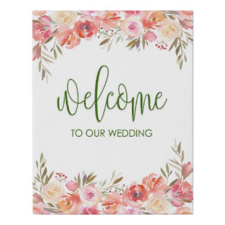 Pink and Green Floral Wedding Welcome Sign