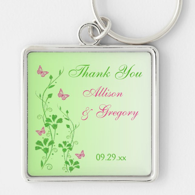 Pink and Green Floral with Butterflies Keychain (Front)