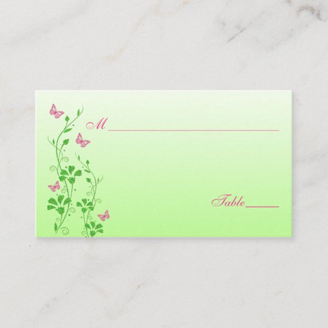Pink and Green Floral with Butterflies Place Cards (Front)