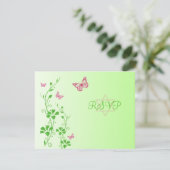 Pink and Green Floral with Butterflies Reply Card (Standing Front)
