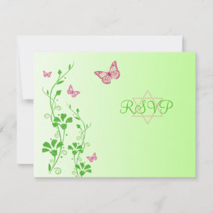Pink and Green Floral with Butterflies Reply Card