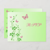Pink and Green Floral with Butterflies Reply Card (Front/Back)