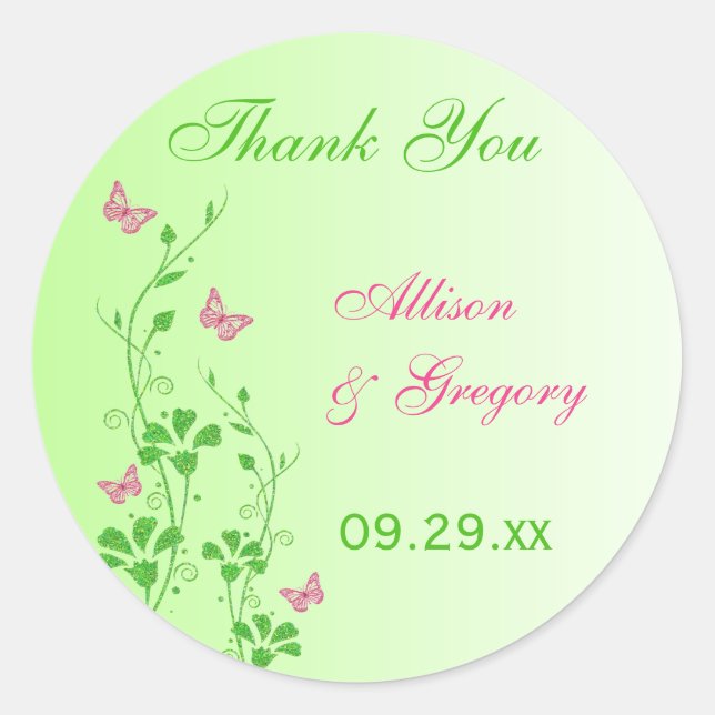 Pink and Green Floral with Butterflies Sticker (Front)