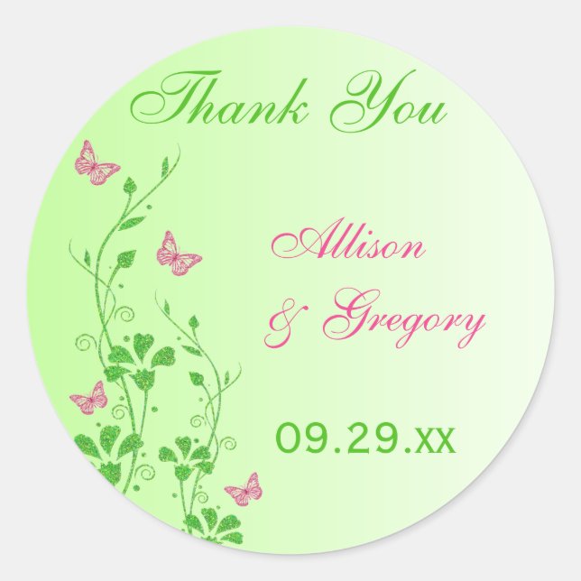 Pink and Green Floral with Butterflies Sticker (Front)