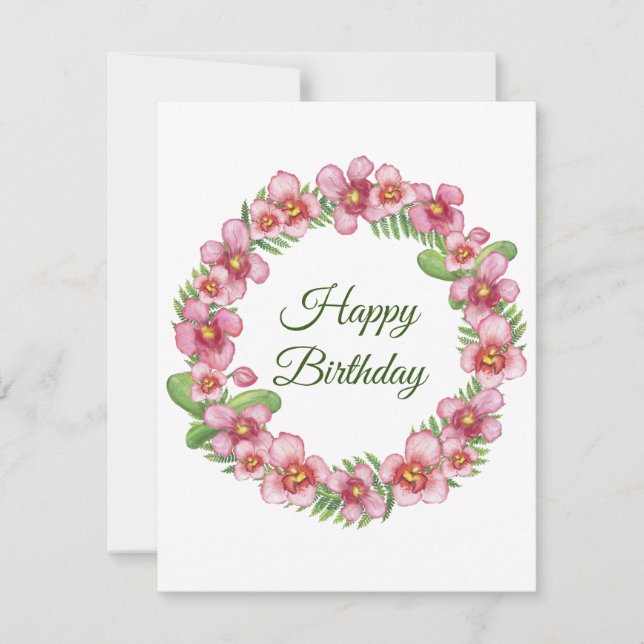 Pink and Green Floral Wreath Birthday Card (Front)