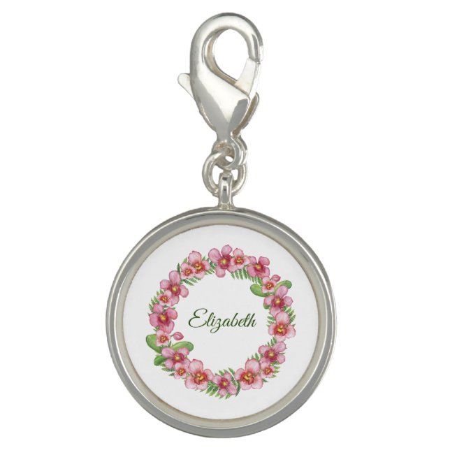 Pink and Green Floral Wreath Name  Charm (Front)