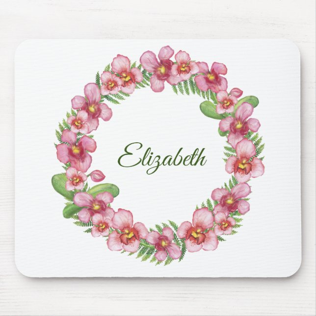 Pink and Green Floral Wreath Personalized Mouse Pad (Front)
