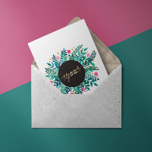 Pink and green florals and foliage  thank you card
