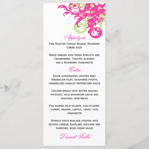 Pink and Green Flourish Menu Card