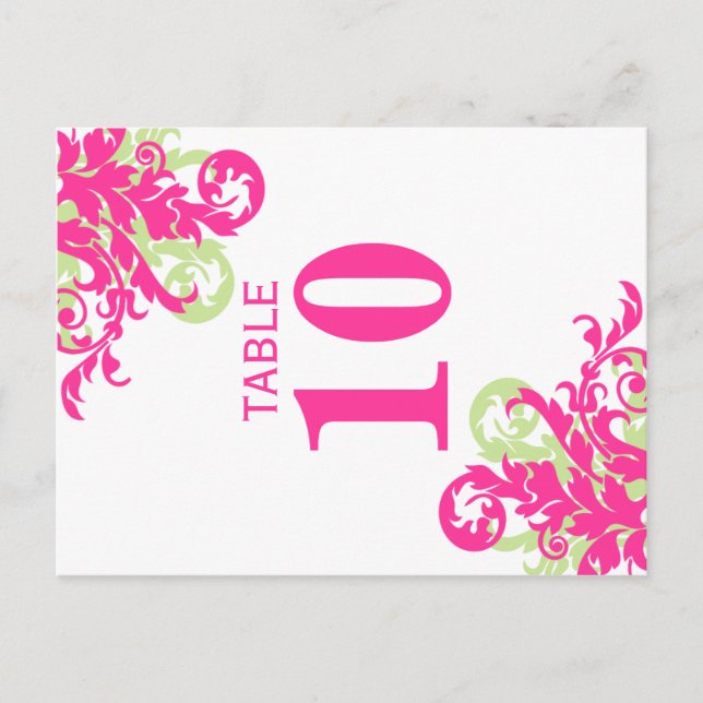 Pink and Green Flourish Table Number Cards (Front)