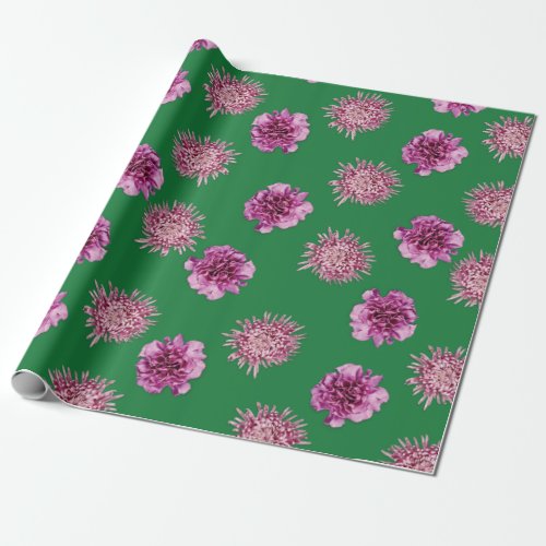 Pink and Green Flower Blooms Wrapping Paper