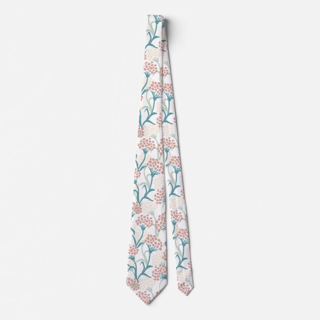 Pink and Green Flower Drawing Pattern Neck Tie (Front)