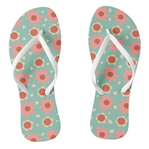 Pink and green flower flip flops