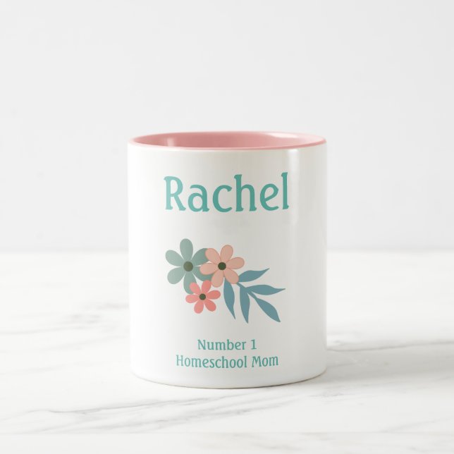Pink and Green Flower Homeschool Mom Two-Tone Coffee Mug (Center)