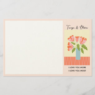 Pink and green flower vase Design Stationery