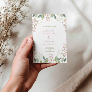 Pink and green flowers invitation postcard