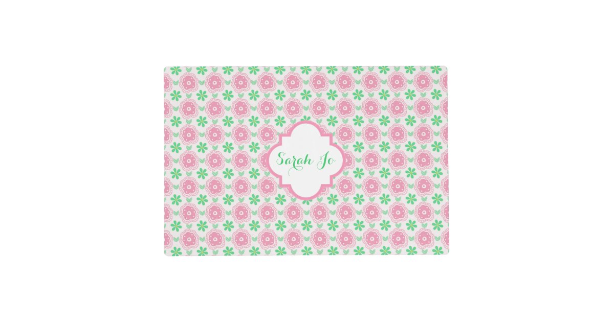 Pink and Green Flowers Personalized Placemat Zazzle