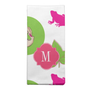 Pink and green frog cloth napkin