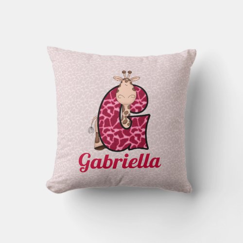 Pink and Green Frog Kids Monogram G Throw Pillow