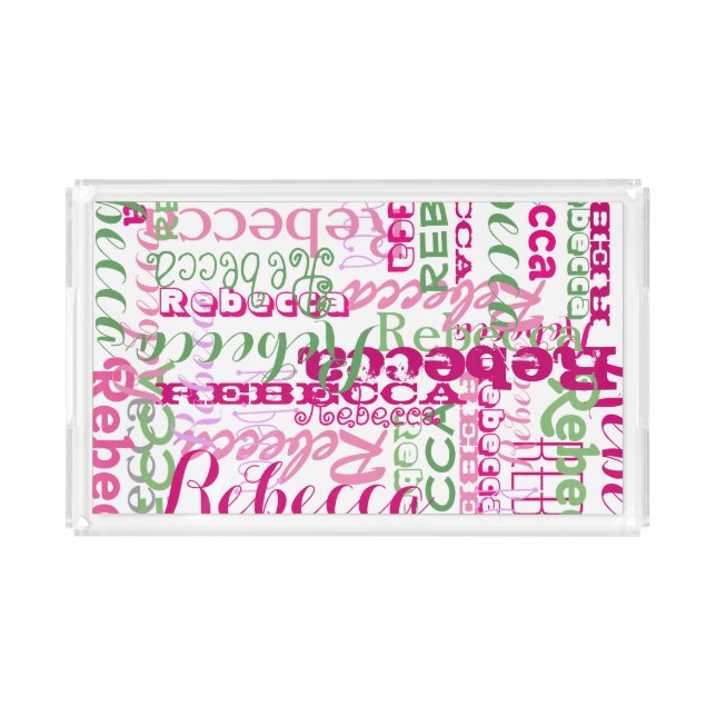 Pink and Green Fun Name Collage Allover Print Acrylic Tray (Front)