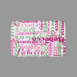 Pink and Green Fun Name Collage Allover Print Bathroom Mat
