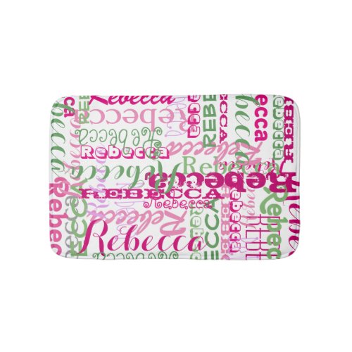 Pink and Green Fun Name Collage Allover Print Bathroom Mat