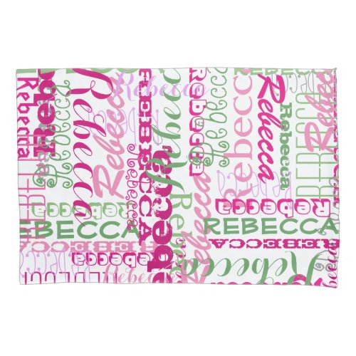 Pink and Green Fun Name Collage Allover Print Pillow Case