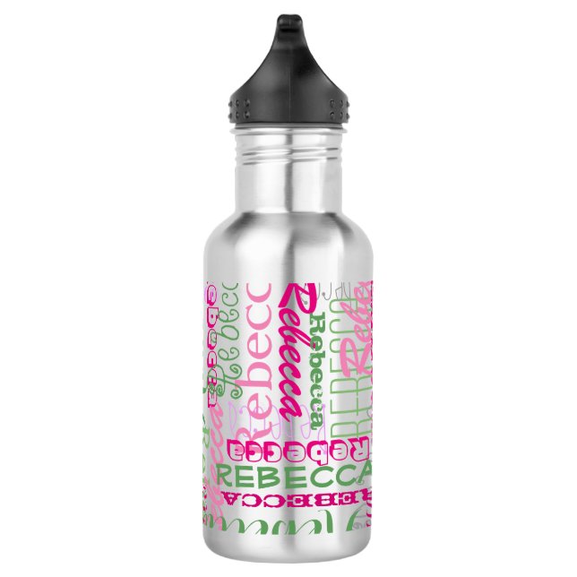 Pink and Green Fun Name Collage Allover Print Water Bottle (Right)