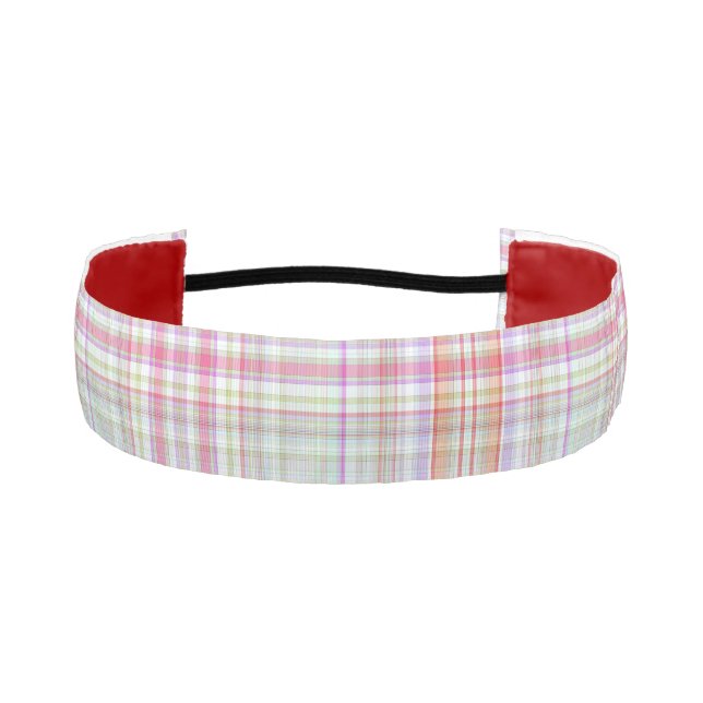 Pink and Green Fun Plaid Pattern, Girl's Elegant Athletic Headband (Front)